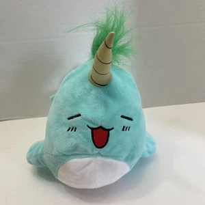 Ideal Toys Narwhal Plush Stuffed Animal 8” Blue Green Hair - Picture 1 of 5
