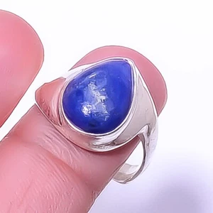 Lapis Lazuli - Afghanistan 925 Sterling Silver Solitaire Ring s.9.5 R-2 - Picture 1 of 1