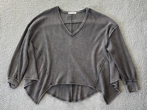 We The Free People Coraline Top Womens Large Thermal Waffle Knit Gray Oversized - Picture 1 of 10