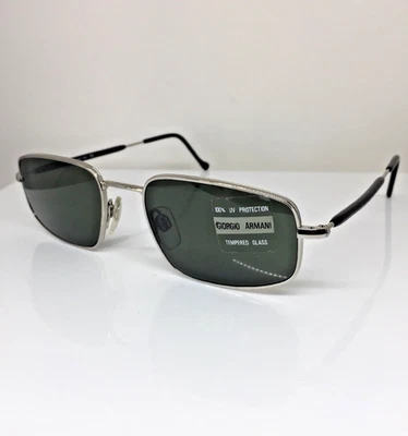Vintage Giorgio Armani Sunglasses GA 637 C. 979 Shiny Silver & Black 50mm Italy - Image 1 of 4