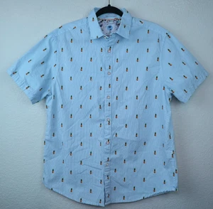Denim and Flower Ricky Singh Mens Slim Fit Striped Pineapple Button Down Shirt L - Picture 1 of 9