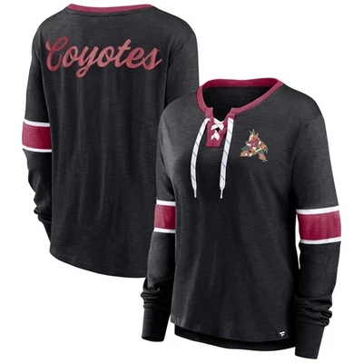 Women's Fanatics Black Arizona Coyotes Effervescent Exclusive Notch Neck Lace-Up - Image 1 of 3