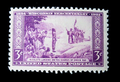Estampillas de Estados Unidos Scott 739 Nicolet's Landing on the Shores 3 centavos 3 centavos 1934 como nuevas MNH Foto 1 de 3