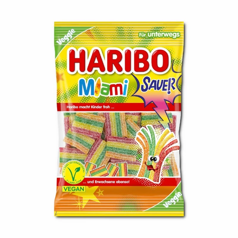 (11,76€/1kg) Haribo Miami sauer, Fruchtgummi, 85g Beutel - Bild 1 von 1