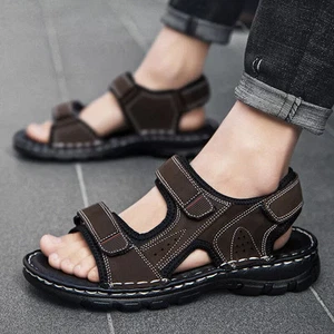 Mens Leather Summer Sandals Shoes Outdoor Beach Holiday Sports Casual Sandals - Picture 1 of 18
