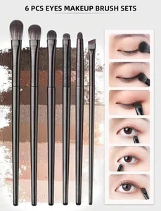 6pc High Quality Soft Bristle Eyeshadow blending, Smudging, eyeliner Brush Set - Picture 1 of 6