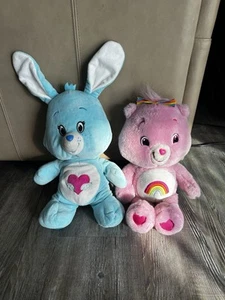 Vintage 2008Care Bears Rainbow Cheer Bear 2017 Blue Stuffed Animal Pink Set 2 - Picture 1 of 8