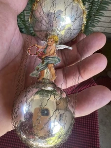 Unusual Wire wrapped Balloon, with Angel riding German Glass Ornament BEAUTIFUL - Picture 1 of 10