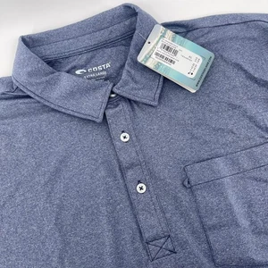 Costa Mens XL Polo Shirt Navy Blue Heather Sky Short Sleeve Golf Casual Top NEW - Picture 1 of 14