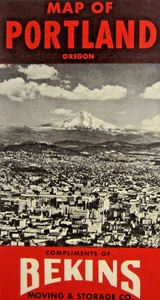 Vintage Portland Oregon Road Map City Guide Bekins Moving Van Storage 1950s - Picture 1 of 8
