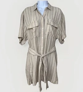 Abercrombie & Fitch Womens Linen Striped Button-Down Shirt Dress S Ivory Boho - Picture 1 of 14
