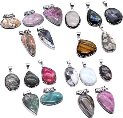 Qualsiasi 5 Pezzi Mix Gemme Fatto a Mano Ciondolo Placcato Argento Lotto P 9170 - Immagine 1 di 4