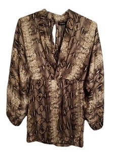 NWT Storia Size Small Snakeskin Dress Mini 3/4 Sleeve Ruched At Waist Party Boho - Picture 1 of 14