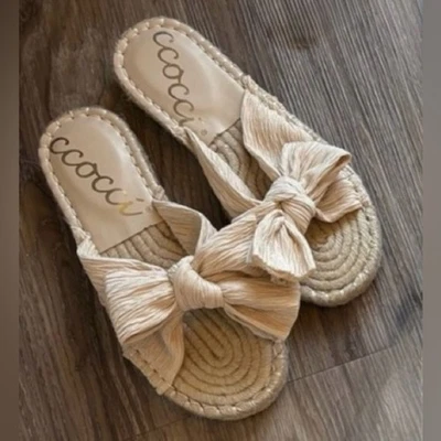 CCOCCI Cream Espadrille Sandals with Bow Detail - Image 1 of 2