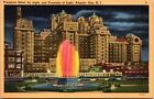Traymore Hotel Fountain Of Light At Night Atlantic City New Jersey Linen Postcar
