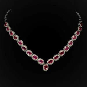 NATURAL MOZAMBIQUE RUBY 14K WHITE GOLD OVER 925 STERLING SILVER NECKLACE - Picture 1 of 5