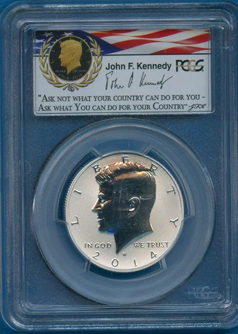 2014 W PCGS PR70 Reverse Kennedy Silver Half 2014-W 50th Ann. First Strike PR-70 Cover