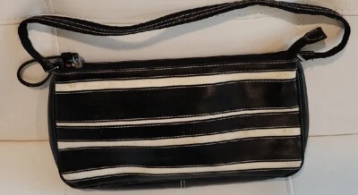 Bolso Cartera LIZ CLAIBORNE VINTAGE para Mujer Negro Blanco Rayas Cuero VEGANO Foto 1 de 4