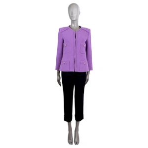 69006 auth CHANEL purple cotton 2020 20C FOUR POCKET TWEED Jacket 38 S - Picture 1 of 10