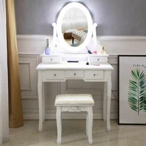 Vanity Set with Lighted Mirror 10 LED Bulbs Makeup Dressing Table Dresser Desk - Picture 1 of 8