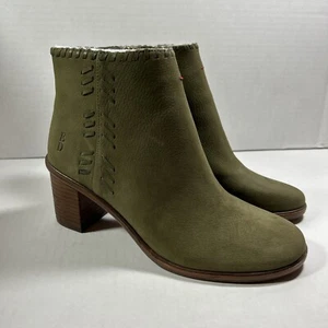 ellen degeneres 9 Medium Brushed Leather Olive Green Bootie Boots Block Heel - Picture 1 of 8