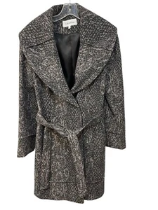 Calvin Klein Wool Double Breasted Wrap Long Coat Snake Print Women’s Size 12 - Picture 1 of 11