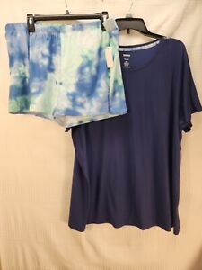 Sonoma Pajama Set Womens Size 2X Tie Dye Short Sleeve Shorts Set Blue 