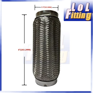 2.5" ID Exhaust Flex Pipe Coupling Heavy Duty Stainless Braided 2 1/2" x 8" OL - Picture 1 of 5