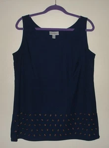 Dressbarn Ladies Navy Blue Sleeveless TUNIC BLOUSE Size L - Picture 1 of 1