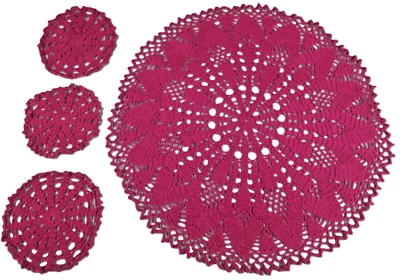 Vintage Handmade Fuchsia/Pink Crochet 4 pc Doily Set, 1 Lg 24" + 3 Sml 8" - Image 1 of 4