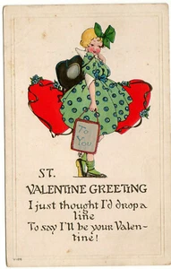 Vintage St. Valentine Greeting Embossed Postcard - Heart - Woman unposted V-126 - Picture 1 of 2