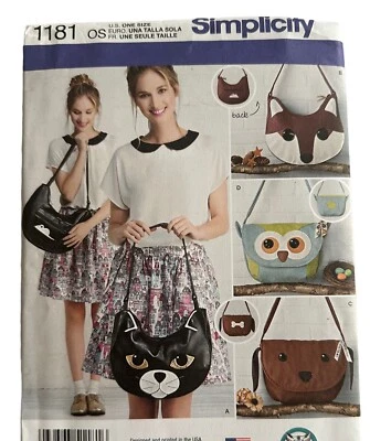Simplicity 1181 Animal Tote Purse Cat Fox Dog Owl Fabric Art Sewing Pattern  UC - Image 1 of 3
