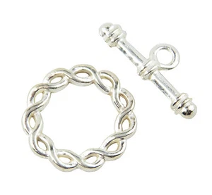 Pack of 5 Bright Silver Coloured Round Donut Toggles Jewellery Making Fasteners - Picture 1 of 1