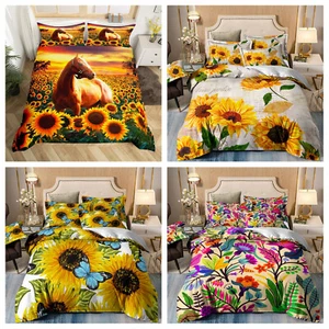 Floral Sunflower Animal Quilt Doona Duvet Cover Double Queen King Bed Size Bed - Picture 1 of 42