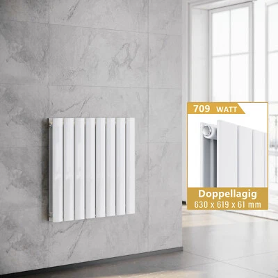Design Flachheizkörper Heizkörper Horizontal Doppellagig Heizung Weiß 630x619mm - Bild 1 von 4
