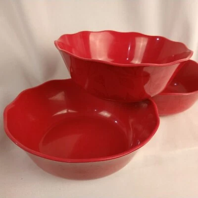 Set of 3 Better Homes and Gardens Red Plastic Scallop Edge Bowls - Image 1 of 4
