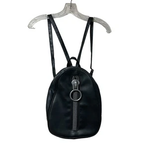 Black Backpack Handbag Purse Oversized Front Zipper Faux Leather? Vtg - Picture 1 of 19