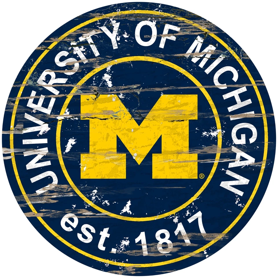 Michigan Wolverines 24" Sign Round Distressed Established Sign NEW - Image 1 of 1