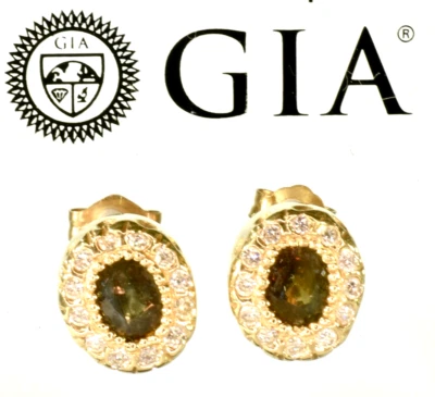 Pendientes de diamantes y alejandrita natural con certificación GIA de oro macizo de 14 k Foto 1 de 4