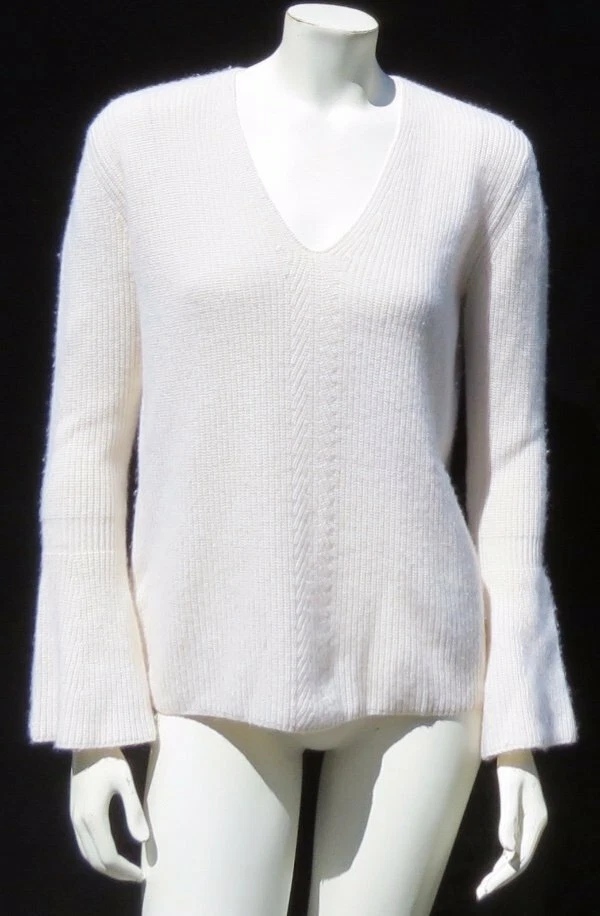 Suéter $279 NORDSTROM Signature Marfil Cachemira Grueso Acanalado Tejido Campana Slv EE. UU. L Foto 1 de 4