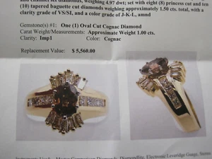 J207   ladys 14K gold 1 ct. cognac diamond center 19 diamond dinner ring - Picture 1 of 8