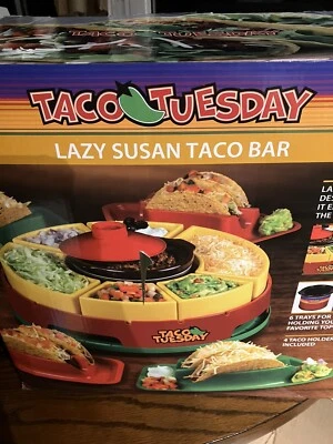 Taco Tuesday Heated Lazy Susan Topping Bar, 6 Trays For Toppings with 4 Holders - Image 1 of 4