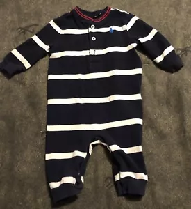Baby Jungen Ralph Lauren dunkelblau & weiß gestreifter Strampler Größe 6 Monate #1343 - Bild 1 von 14