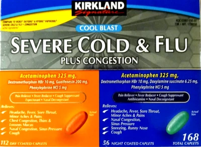 Kirkland Signature Severe Cold & Flu Plus Congestion 168 Caplets EXP 04/2026 - Image 1 of 4