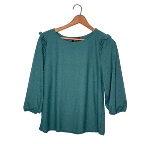 Anthropologie Medium W5 Concepts grün Schweizer gepunktet strukturiert Rüschen Strick Top - Bild 1 von 4