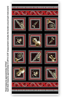 Music Fabric Musical Moments Brass Instruments Cotton Benartex 23"X44" Panel - Image 1 of 2