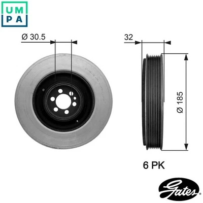 BELT PULLEY CRANKSHAFT TVD1042 FOR ALFA ROMEO FIAT LANCIA 2.4L 5cyl 166 2.4L - Image 1 of 4