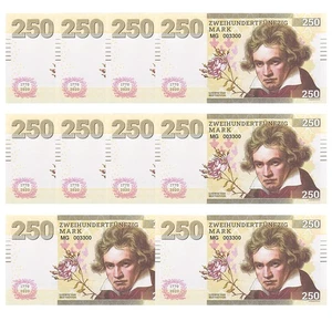 Juego de 10 billetes conmemorativos de polímero suave de doscientos cincuenta marcos Beethoven - Imagen 1 de 6