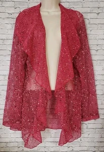 Vintage Keren Hart Womens XL Pink Mesh Open Knit Peplum Cardigan Shawl Collar - Picture 1 of 16
