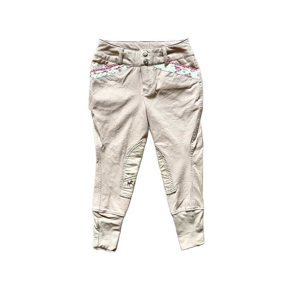 Pantalones de montar de alta costura equina para niñas 8 bronceados florales ecuestres para montar a caballo Foto 1 de 4